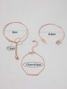 1 cái Thời Trang Hợp Kim Kẽm Bướm và Hạt Trang Trí Liên Kết Vòng Đeo Tay và 2 cái/bộ của Phụ Nữ Cuff Vòng Tay cho Trang Trí Hàng Ngày - Vàng - Xem 7