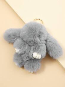 Fuzzy Rabbit Charm Keychain - Light Grey - View 2