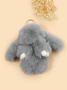Fuzzy Rabbit Charm Keychain - Light Grey - View 3