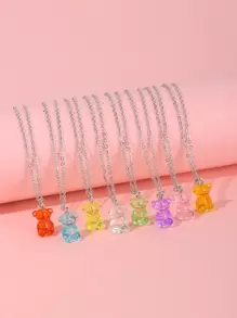 8入組/套可愛合成樹脂熊墜飾項鍊適合女士日常裝飾 - 彩色 - 查看 1