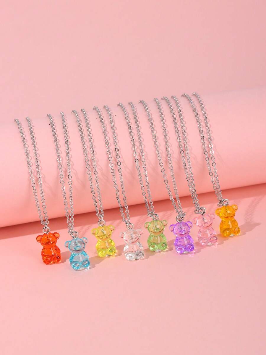 8入組/套可愛合成樹脂熊墜飾項鍊適合女士日常裝飾 - 彩色 - 查看 1