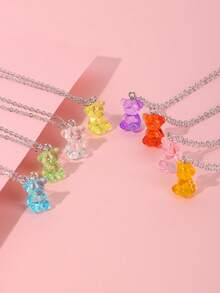 8入組/套可愛合成樹脂熊墜飾項鍊適合女士日常裝飾 - 彩色 - 查看 2