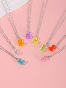 8入組/套可愛合成樹脂熊墜飾項鍊適合女士日常裝飾 - 彩色 - 查看 3