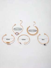 5入組/套時尚鋅合金水鑽心和圓圈裝飾手環適合女士日常裝飾 - 藍色 - 查看 5