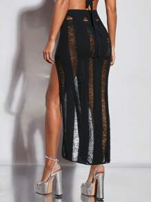 SHEIN BAE Váy len nữ Bị tách Tách cao màu trơn Gợi cảm - màu đen - Xem 3