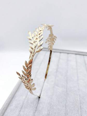 Tocado nupcial con doble capa de hojas, accesorio para el cabello de boda, diadema tipo diadema de diosa griega, de elegante color dorado