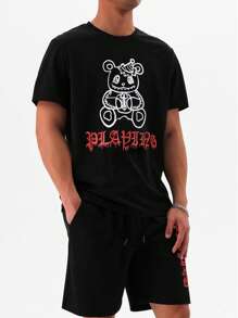 Manfinity Men Letter Graphic Tee & Drawstring Waist Shorts - Black - View 5