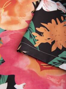 Manfinity RSRT Men Floral Print Shirt & Drawstring Waist Shorts Without Tee, Beach Vacation Clolorful Set - Multicolor - View 5