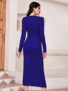 Modelyn Solid Twist Front Wrap Hem Dress Maxi Women Outfit - Royal Blue - View 2