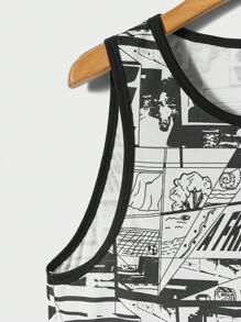 Manfinity EMRG Men Pop Art Print Contrast Binding Tank Top - Black and White - View 2