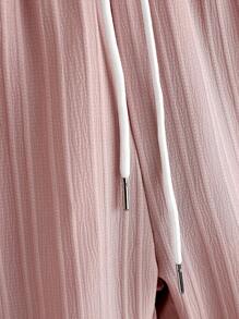 Manfinity Homme Men Solid Button Front Shirt & Drawstring Waist Shorts Without Tee, Cozy Outfits - Pink - View 3