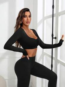 SHEIN Sports Áo ba lỗ thể thao tập luyện thường ngày có khóa kéo màu trơn dành cho nữ - màu đen - Xem 6