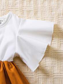 SHEIN 嬰兒雙色鏤空蕾絲花邊蝴蝶袖連衣裙 - 彩色 - 查看 7