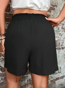EMERY ROSE Plus Solid Paperbag Waist Roll Up Hem Shorts