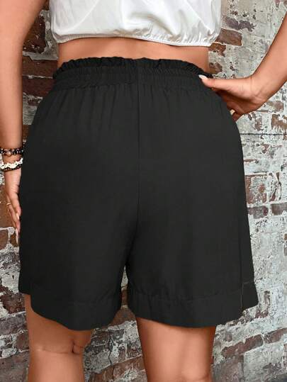 EMERY ROSE Plus Solid Paperbag Waist Roll Up Hem Shorts