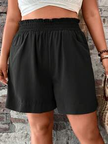 EMERY ROSE Plus Solid Paperbag Waist Roll Up Hem Shorts