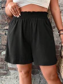 EMERY ROSE Plus Solid Paperbag Waist Roll Up Hem Shorts