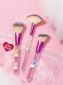SHEIN X Care Bears 3pcs Carebears Makeup Brush Set With Pouch,Cheer Bear, Grumpy Bear,Good,Funshine Bear, Gifts