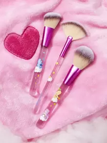 SHEIN X Care Bears 3pcs Carebears Makeup Brush Set With Pouch,Cheer Bear, Grumpy Bear,Good,Funshine Bear, Gifts