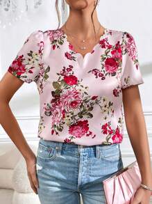 SHEIN Clasi Floral Print Puff Sleeve Blouse