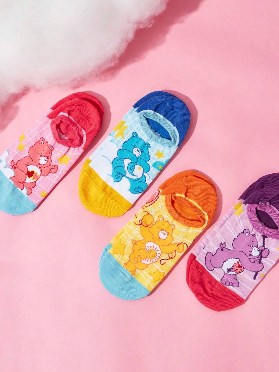 SHEIN X Care Bears 4 Pairs Women Colorful Contrast Invisible/Loafer Socks - Multicolor - View 1