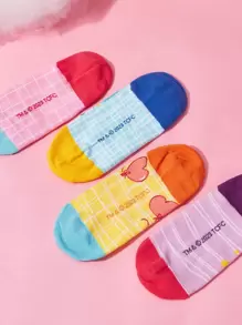 SHEIN X Care Bears 4 Pairs Women Colorful Contrast Invisible/Loafer Socks - Multicolor - View 5