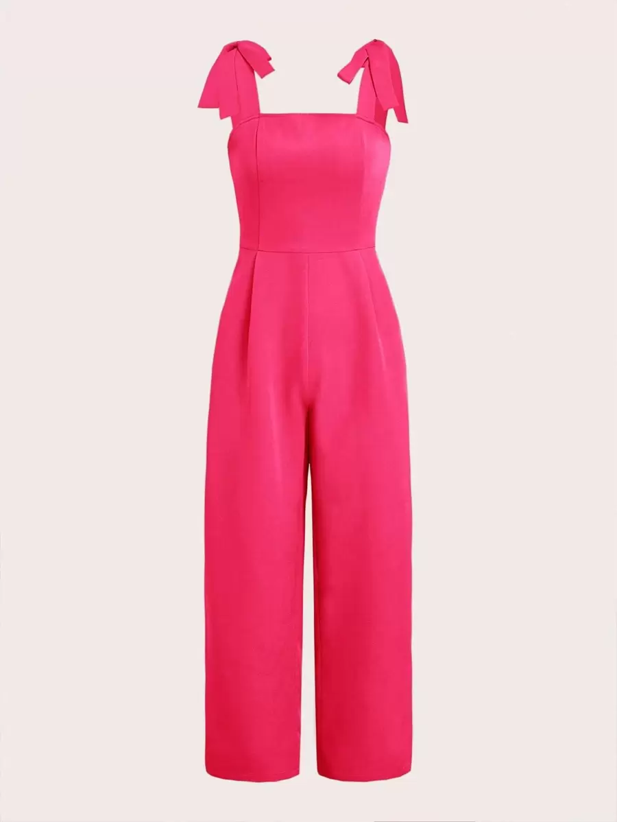 SHEIN Essnce 大碼肩上打結褶皺細節吊帶連體褲 - 西瓜粉 - 查看 1