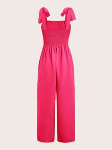 SHEIN Essnce 大碼肩上打結褶皺細節吊帶連體褲 - 西瓜粉 - 查看 2