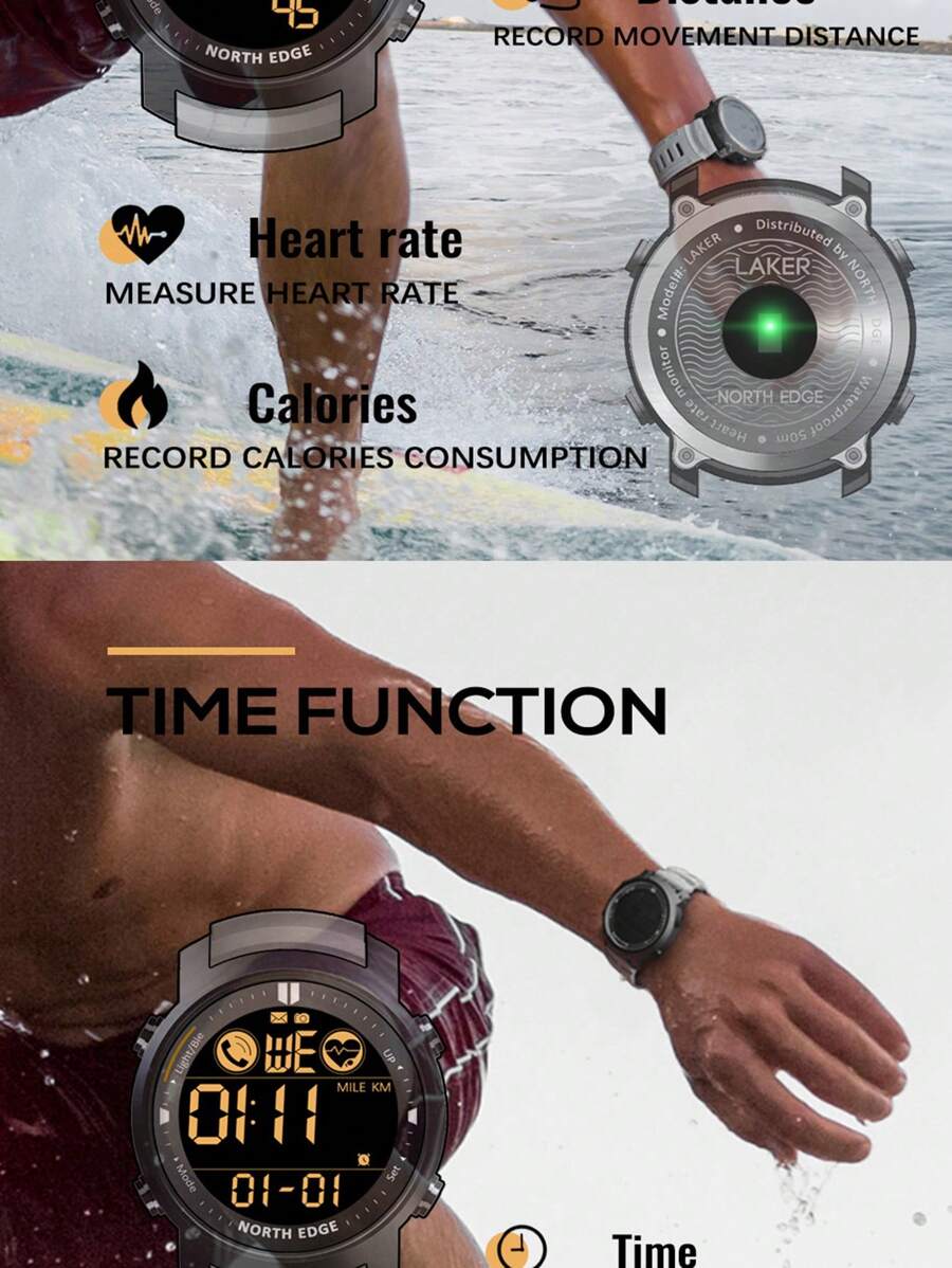 1pc Black Rubber Strap Sporty Water Resistant Calendar Stopwatch Round