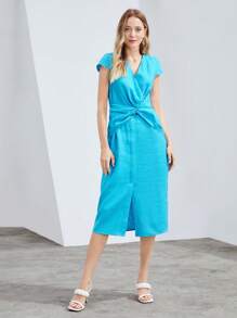 MOTF PREMIUM PURE LINEN FRONT-TWIST DRESS WRAP DRESS