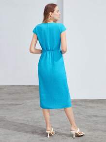 MOTF PREMIUM PURE LINEN FRONT-TWIST DRESS WRAP DRESS
