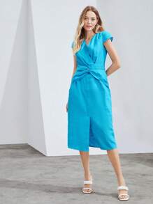 MOTF PREMIUM PURE LINEN FRONT-TWIST DRESS WRAP DRESS