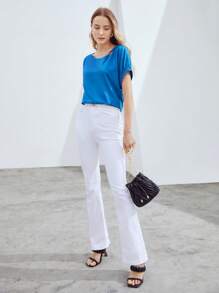 MOTF PREMIUM 亞麻混紡鏤空女式襯衫 - 藍色 - 查看 6