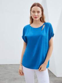 MOTF PREMIUM 亞麻混紡鏤空女式襯衫 - 藍色 - 查看 7