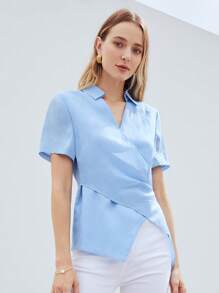 MOTF PREMIUM LYOCELL LINEN WRAP SHIRT - Baby Blue - View 4