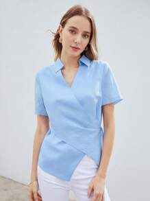 MOTF PREMIUM LYOCELL LINEN WRAP SHIRT - Baby Blue - View 6