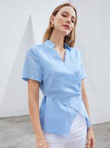 MOTF PREMIUM LYOCELL LINEN WRAP SHIRT - Baby Blue - View 8