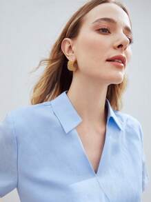 MOTF PREMIUM LYOCELL LINEN WRAP SHIRT - Baby Blue - View 9