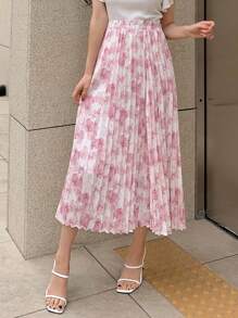 DAZY Chân váy xếp ly in họa tiết hoa toàn thân - Hồng - Xem 7