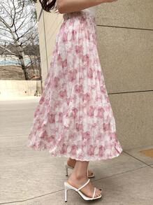 DAZY Chân váy xếp ly in họa tiết hoa toàn thân - Hồng - Xem 4