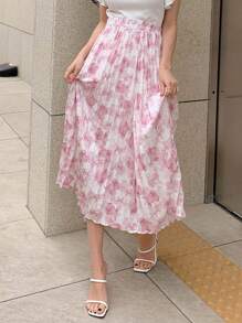 DAZY Chân váy xếp ly in họa tiết hoa toàn thân - Hồng - Xem 8