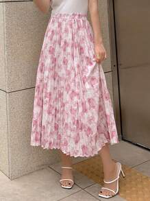 DAZY Chân váy xếp ly in họa tiết hoa toàn thân - Hồng - Xem 6