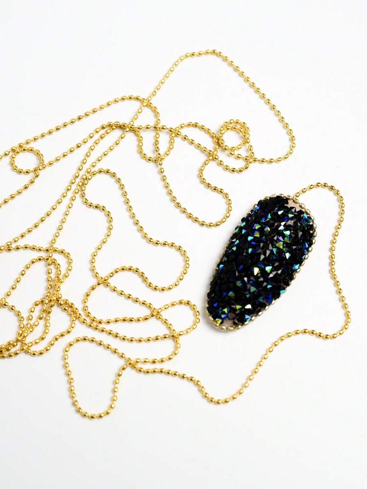 0.8毫米 x 39.37英寸 指甲链珠子饰品，金链，DIY艺术，Y2K风格美甲装饰 - 金色 - 查看 2