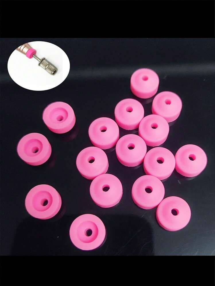 10个装美甲防尘盖，3/32英寸柄径美甲钻防尘帽，适用于电动美甲锉，硅胶防尘塞，粉色美甲工具，美甲用品，美甲工具，美甲艺术工具，返校季，美甲，美甲工具，美甲贴纸工具 - 粉色 - 查看 2