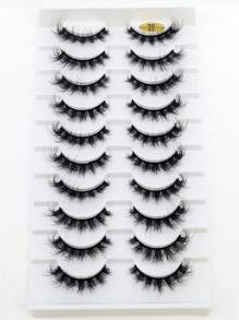 HBZGTLAD 10 对交叉超长睫毛，自然假睫毛，大分层盒，3D 仿貂皮睫毛，睫毛延长 - 黑色 - 查看 1