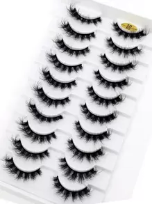 HBZGTLAD 10 对交叉超长睫毛，自然假睫毛，大分层盒，3D 仿貂皮睫毛，睫毛延长 - 黑色 - 查看 2