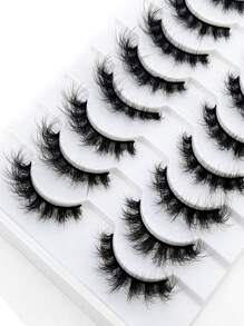 HBZGTLAD 10 对交叉超长睫毛，自然假睫毛，大分层盒，3D 仿貂皮睫毛，睫毛延长 - 黑色 - 查看 4