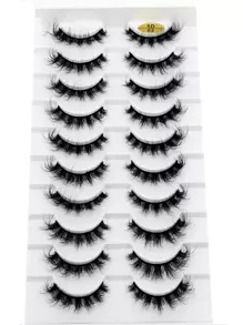 HBZGTLAD 10 对交叉超长睫毛，自然假睫毛，大分层盒，3D 仿貂皮睫毛，睫毛延长 - 黑色 - 查看 5
