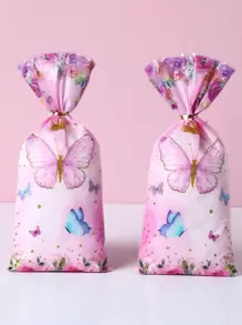 50入組皇冠粉色蝴蝶禮品袋，塑料派對禮品袋，適用於生日派對 - 彩色 - 查看 2