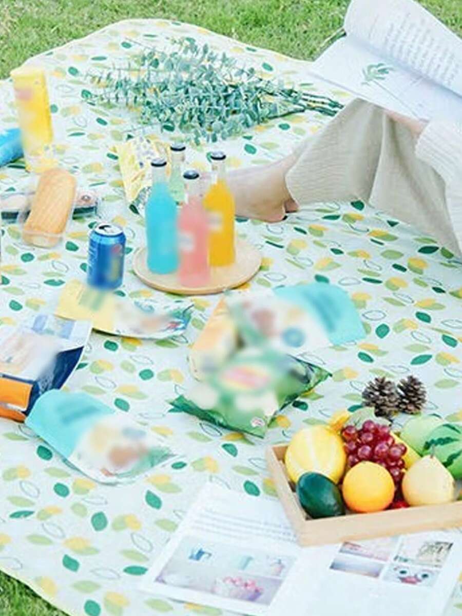 1pc Lemon Print Outdoor Waterproof Picnic Mat - Multicolor - View 1